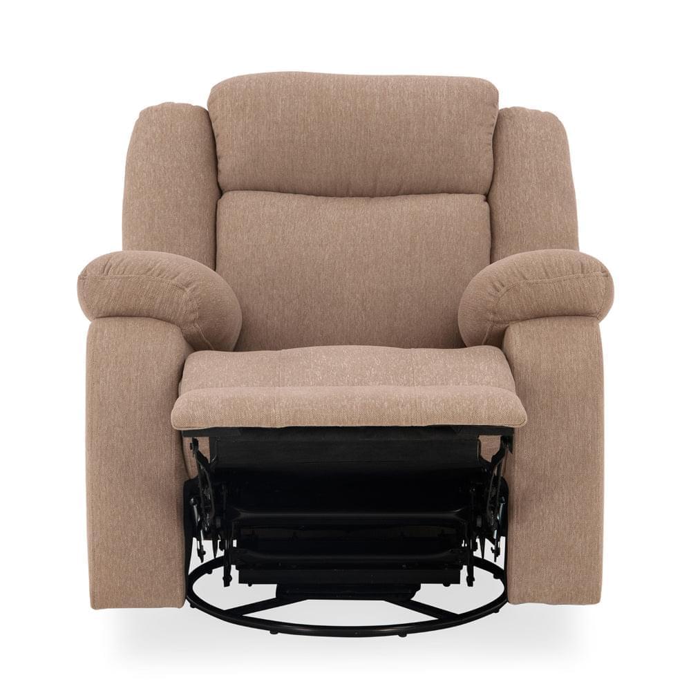 Avalon - Rocking & Revolving Single Seater Fabric Recliner in Plaster Brown Colour