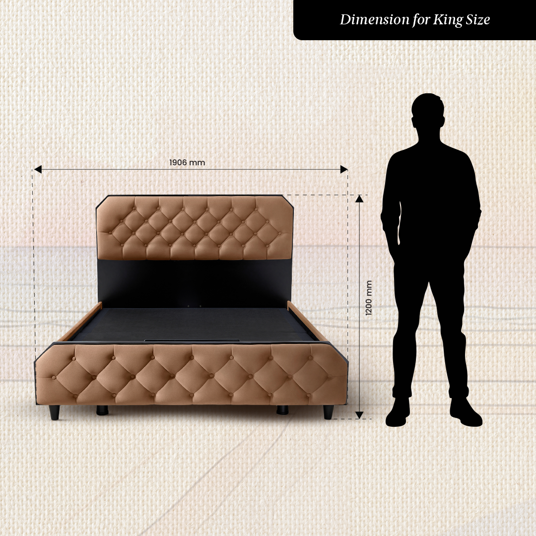 Wave Plus Adjustable Bed + Serene Upholstered Bed (Brown)+ Livein Duropedic Mattress 6"