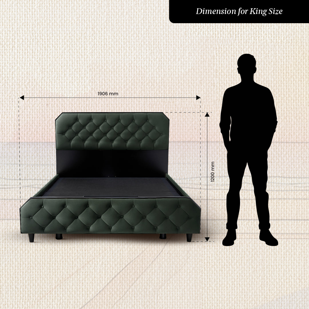 Wave Plus Adjustable Bed + Serene Upholstered  Bed (Green)+ Livein Duropedic Mattress 6"