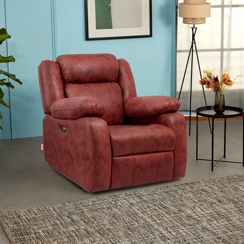 Avalon Motorized Electric Powered  Suede Recliner |  1 seater | Crimson Red |  Duroflex Furniture