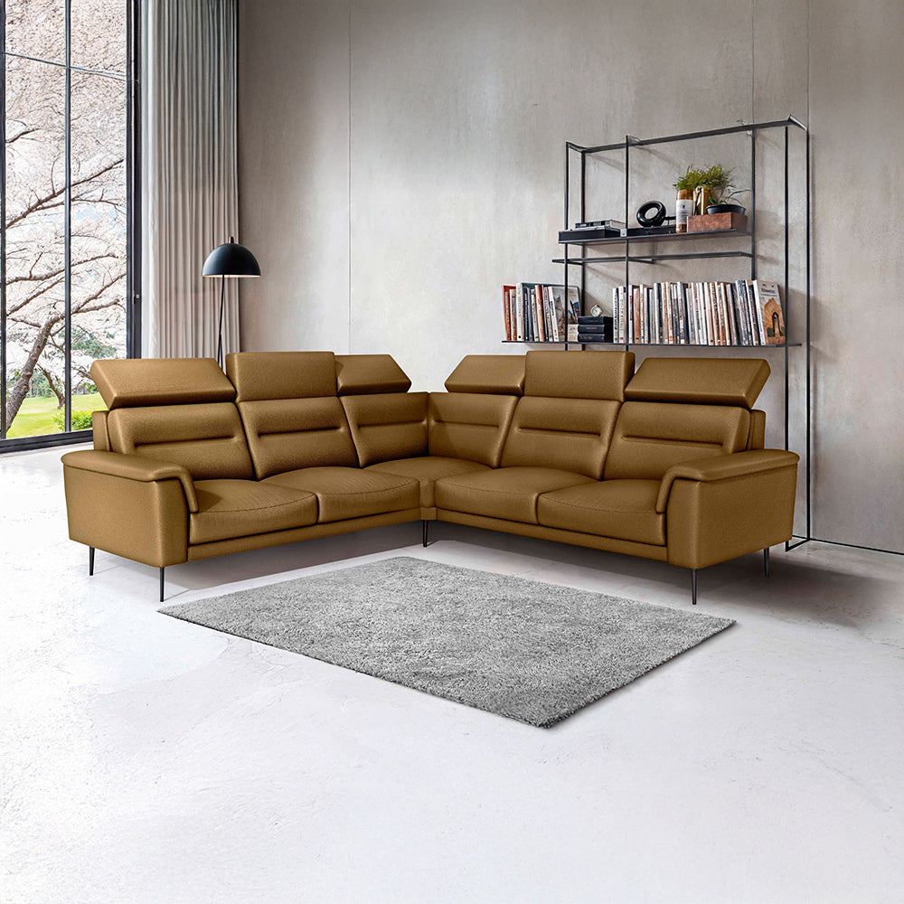 Crescendo 2 Seater + Corner + 2 Seater Leatherette Fabric - Tobacco Brown