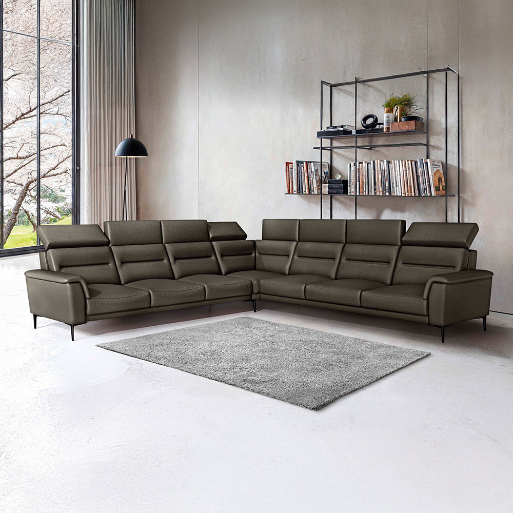 Crescendo 3 Seater + Corner + 3 Seater Leatherette Fabric - Pewter Grey