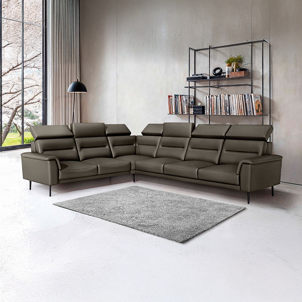 Crescendo 2 Seater + Corner + 3 Seater Leatherette Fabric - Pewter Grey
