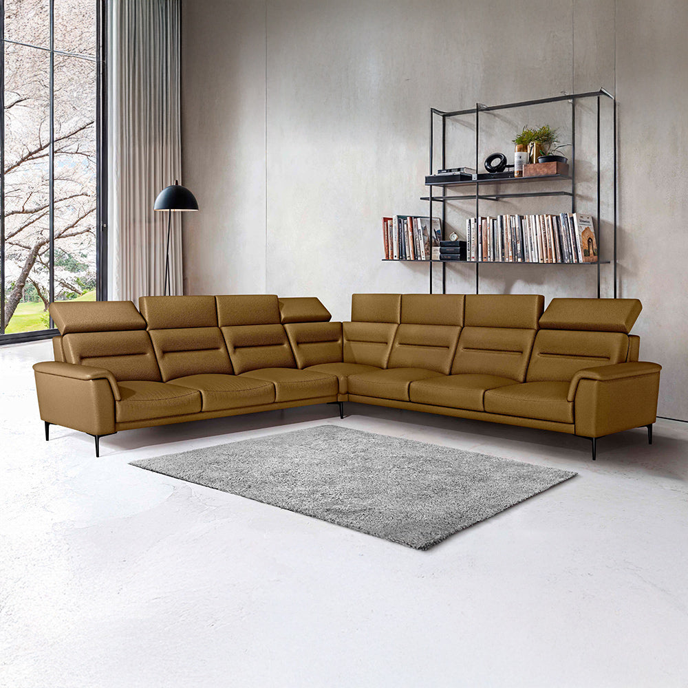 Crescendo 3 Seater + Corner + 3 Seater Leatherette Fabric - Tobacco Brown