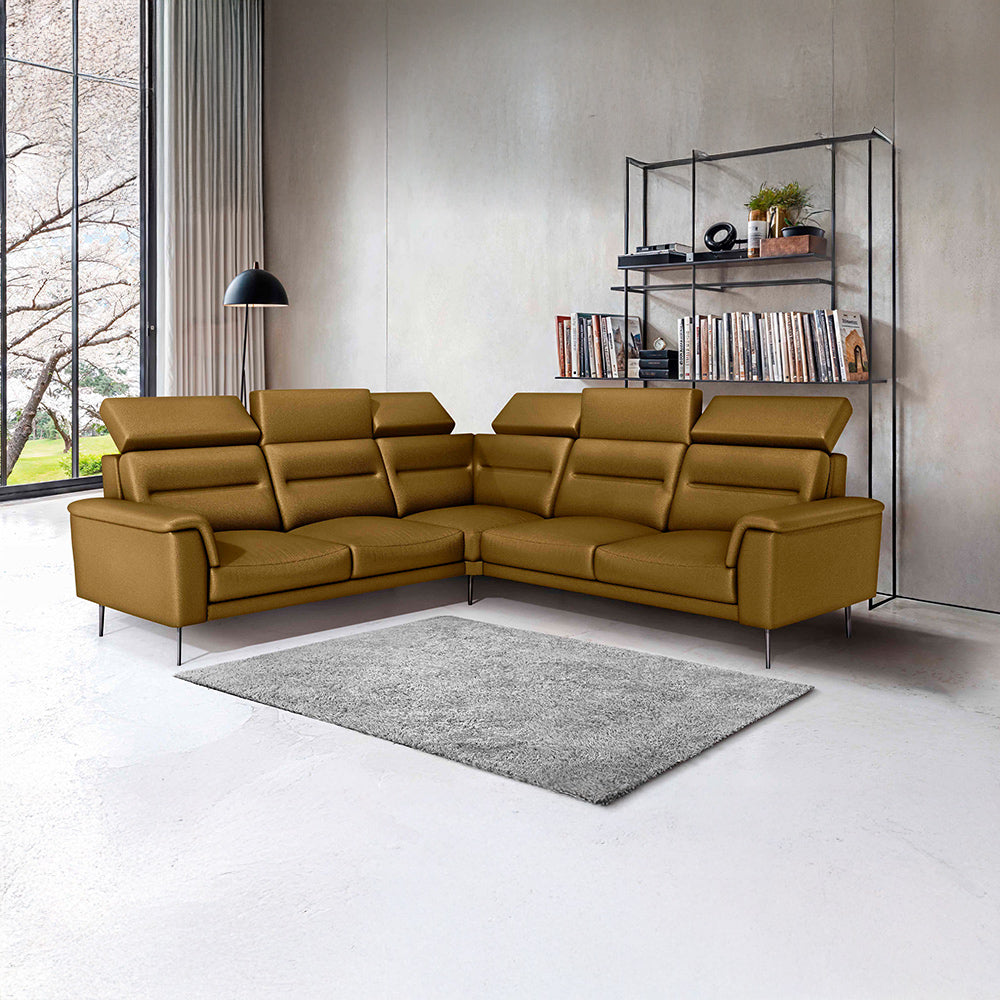 Crescendo 2 Seater + Corner + 2 Seater Leatherette Fabric - Golden Orange