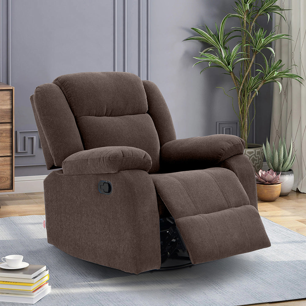 Avalon Rocking Rotating Single Seater Fabric Recliner In Dark Brow