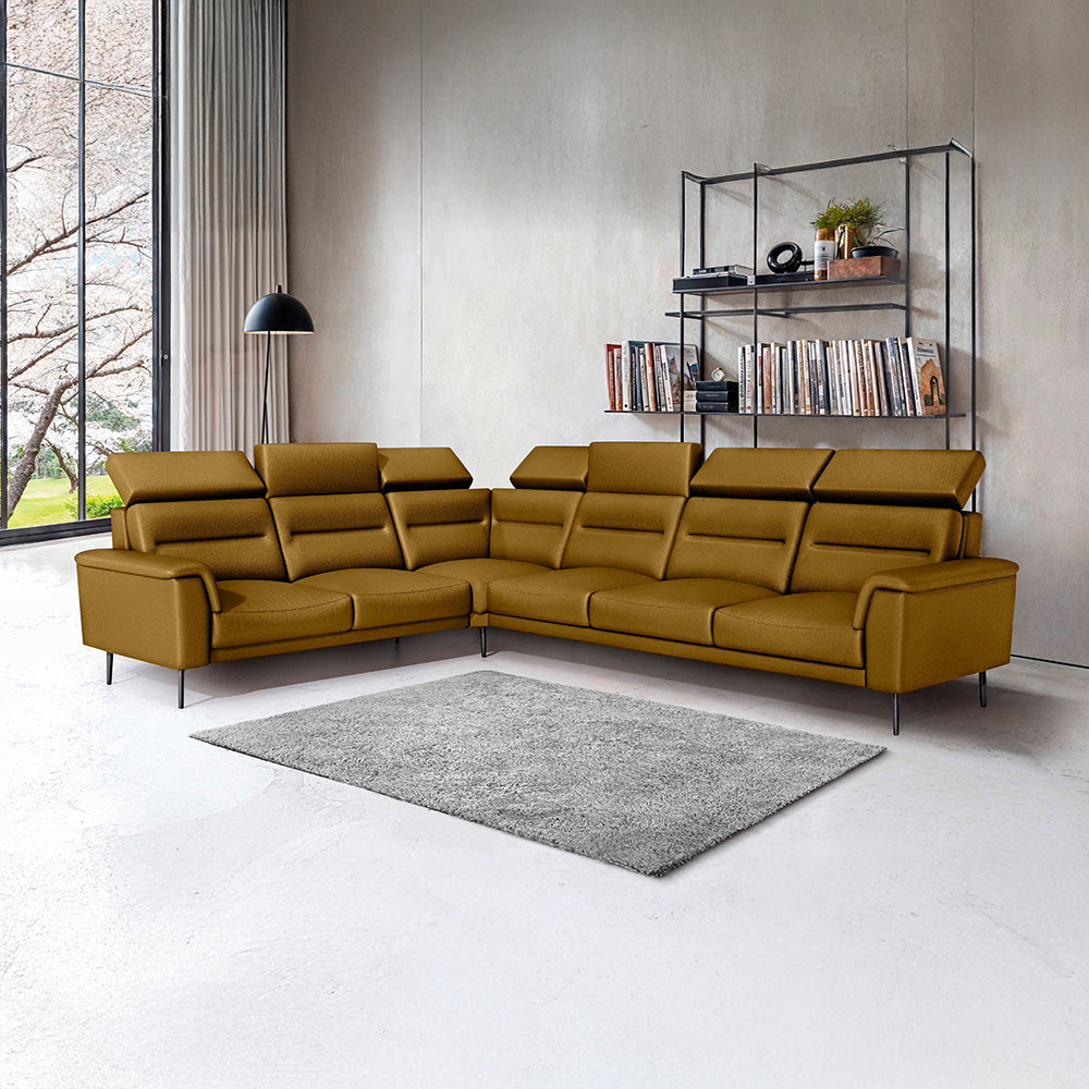 Crescendo 2 Seater + Corner + 3 Seater Leatherette Fabric - Golden Orange
