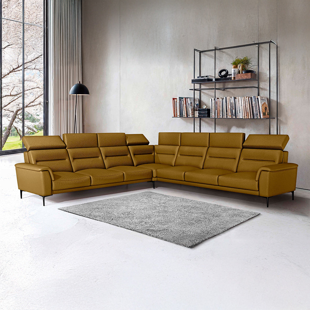 Crescendo 3 Seater + Corner + 3 Seater Leatherette Fabric - Golden Orange
