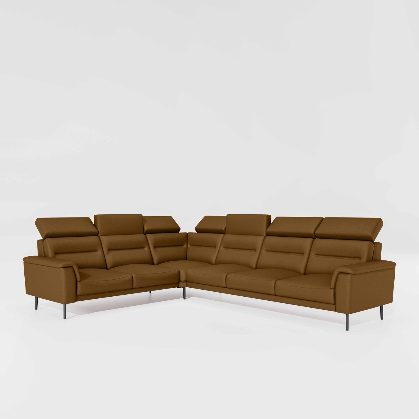 Crescendo 2 Seater + Corner + 3 Seater Leatherette Fabric - Tobacco Brown
