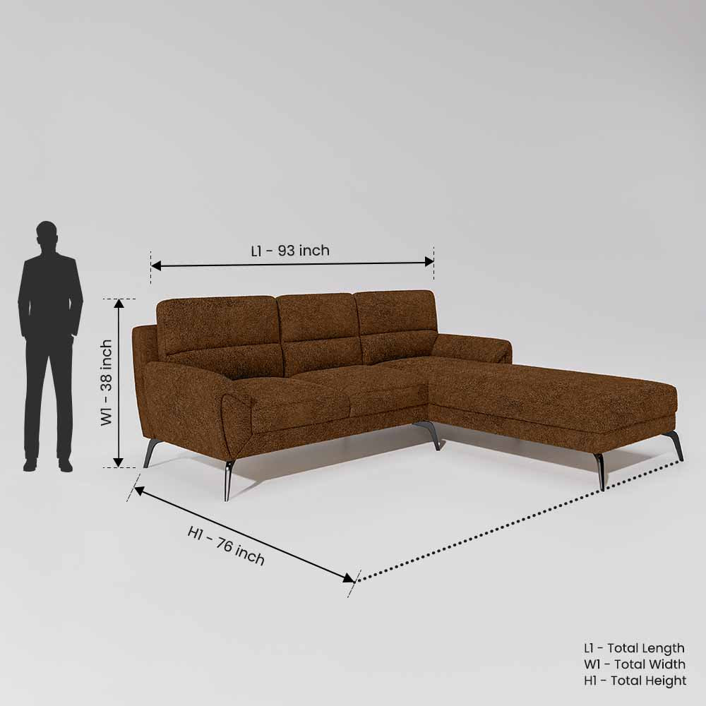 Octave 2 Seater Sofa with RH Lounger Boucle Fabric - Caramel