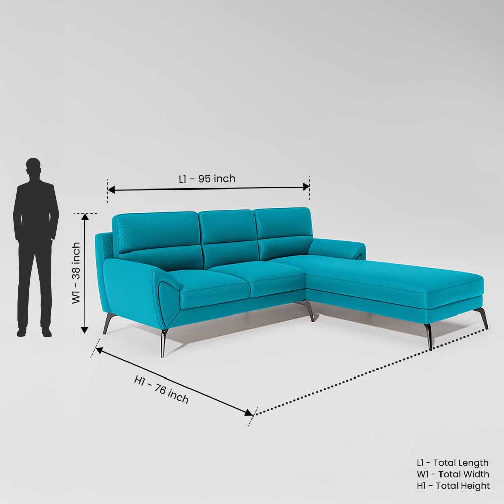 Octave 2 Seater Sofa with RH Lounger Suede Fabric - Celestial Blue