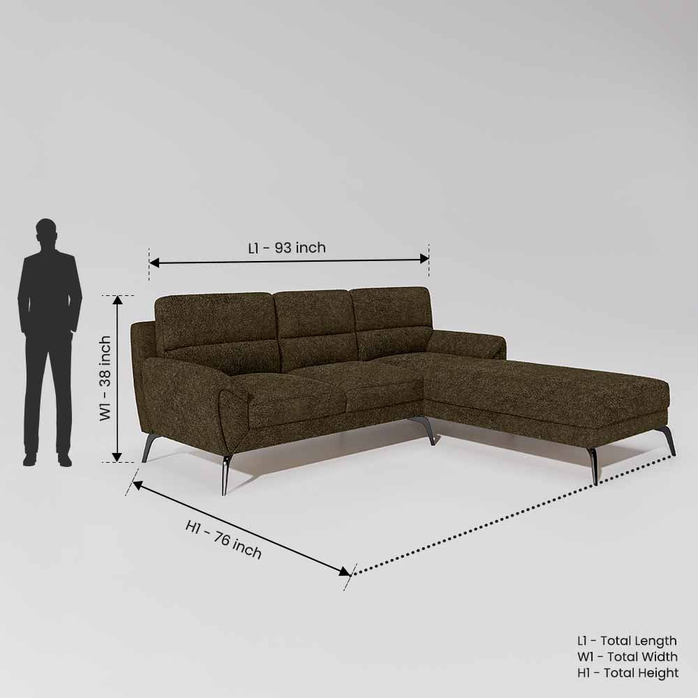 Octave 2 Seater Sofa with LH Lounger Boucle Fabric - Sepia