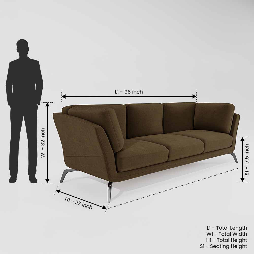 Symphony 3 Seater Water & Stain Repellent Fabric - Dark earth