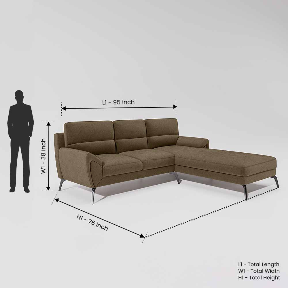 Octave 2 Seater Sofa with RH Lounger Water & Stain Repellent Fabric - Dark Earth