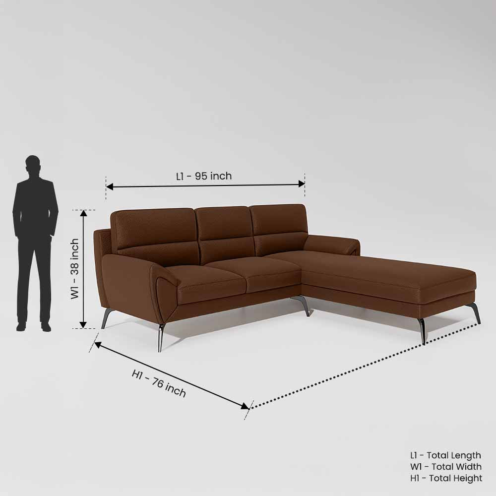 Octave 2 Seater Sofa with RH Lounger Suede Fabric - Capuccino