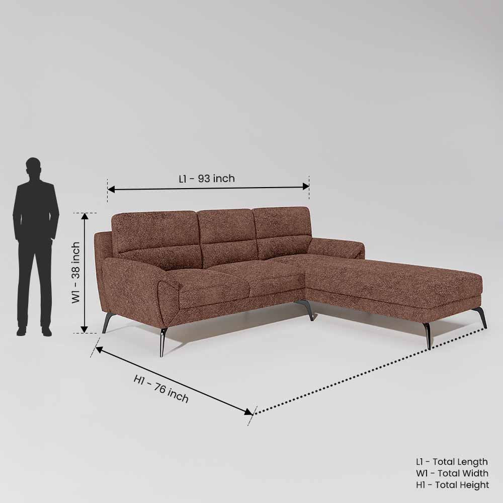 Octave 2 Seater Sofa with RH Lounger Boucle Fabric - Dusty Rose