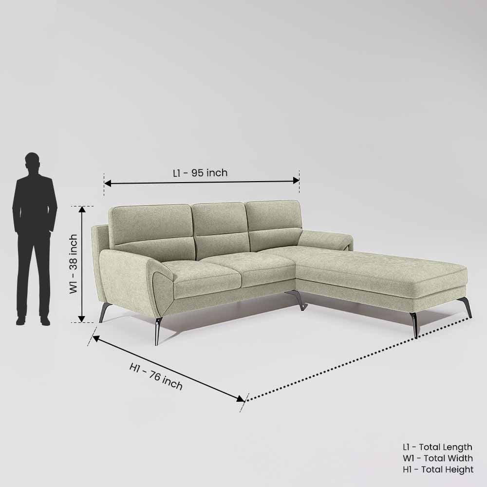 Octave 2 Seater Sofa with RH Lounger Water & Stain Repellent Fabric - Pistachio Shell