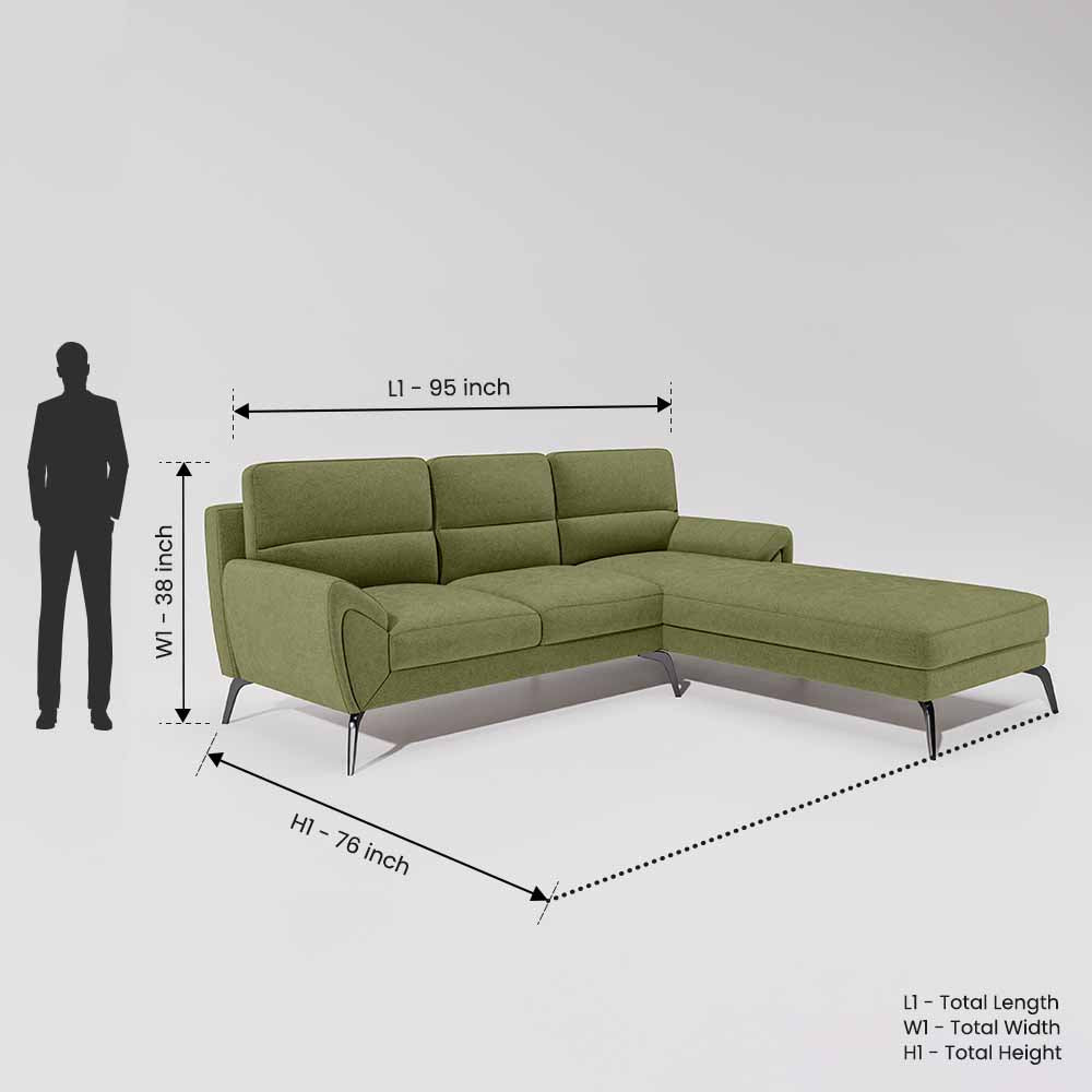 Octave 2 Seater Sofa with RH Lounger Water & Stain Repellent Fabric - Sage Green