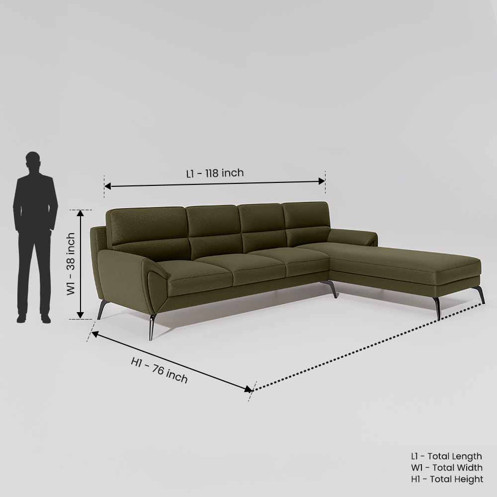 Octave 3 Seater with RH Lounger Suede Fabric - Avocado