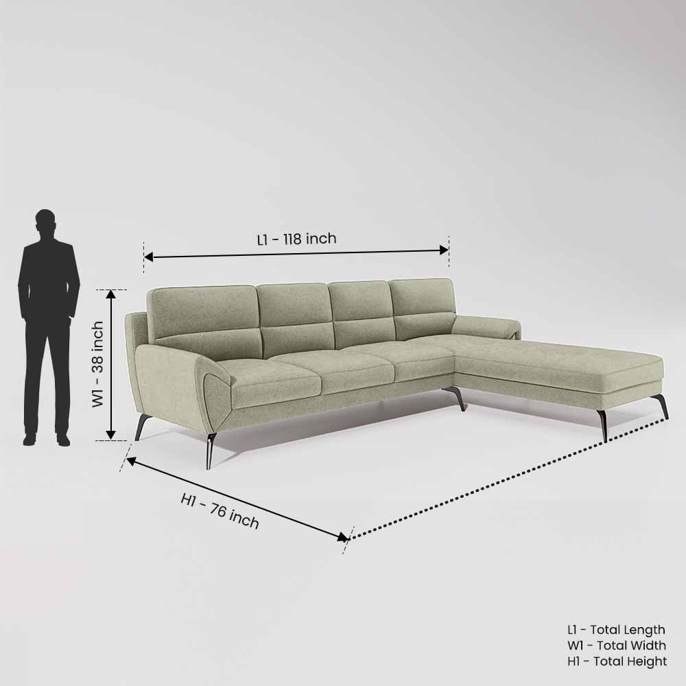 Octave 3 Seater with RH Lounger Water & Stain Repellent Fabric - Pistachio Shell