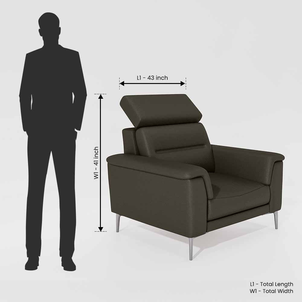 Cresendo 1 Seater Leatherette fabric - Pewter Grey
