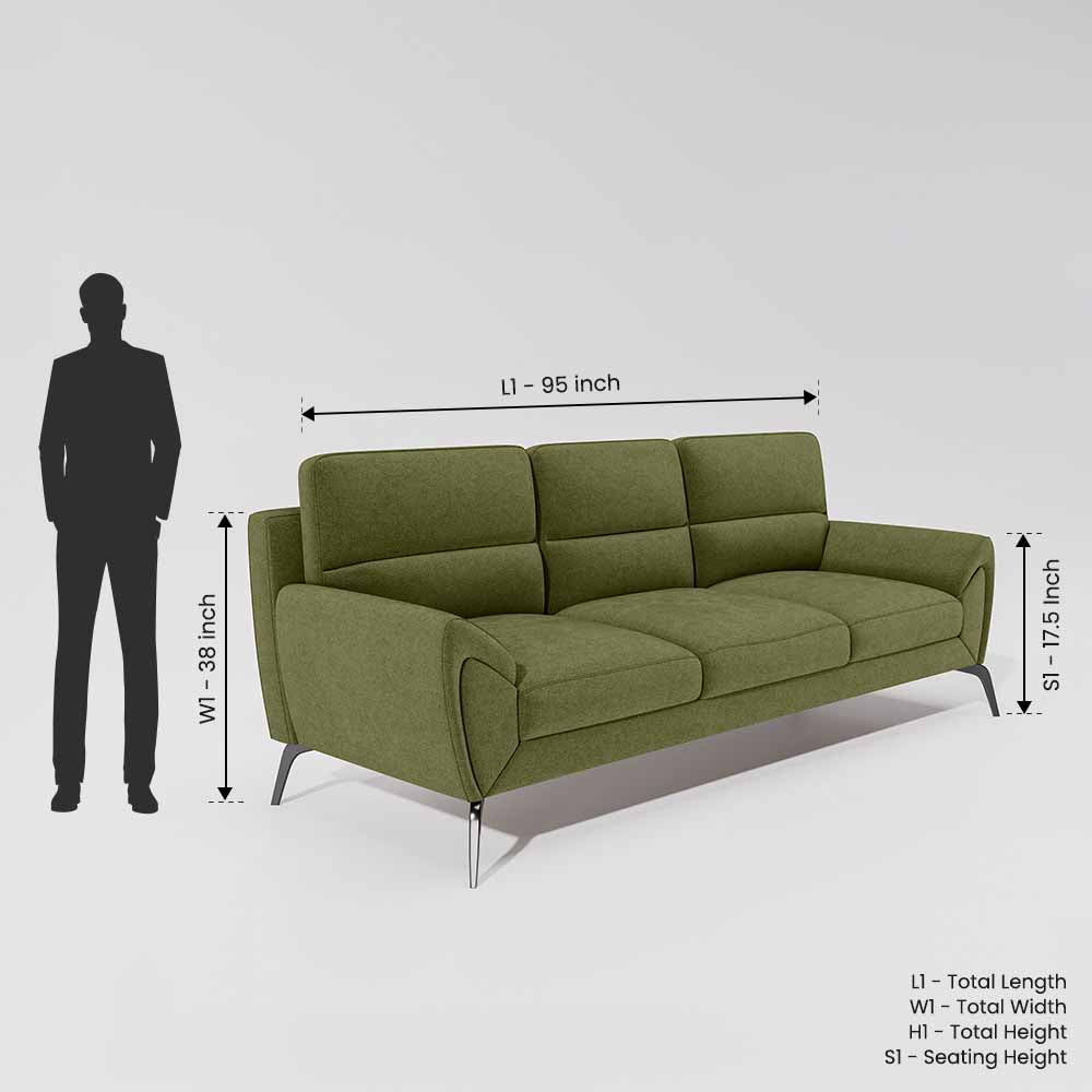 Octave 3 Seater Water & Stain Repellent Fabric - Sage green