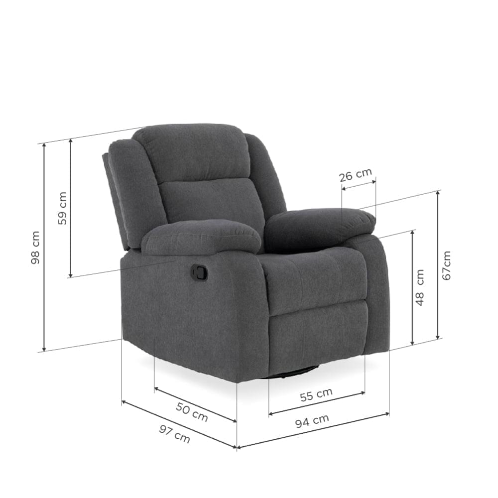 Avalon - Rocking & Revolving Single Seater Fabric Recliner in Graphite Grey Colour
