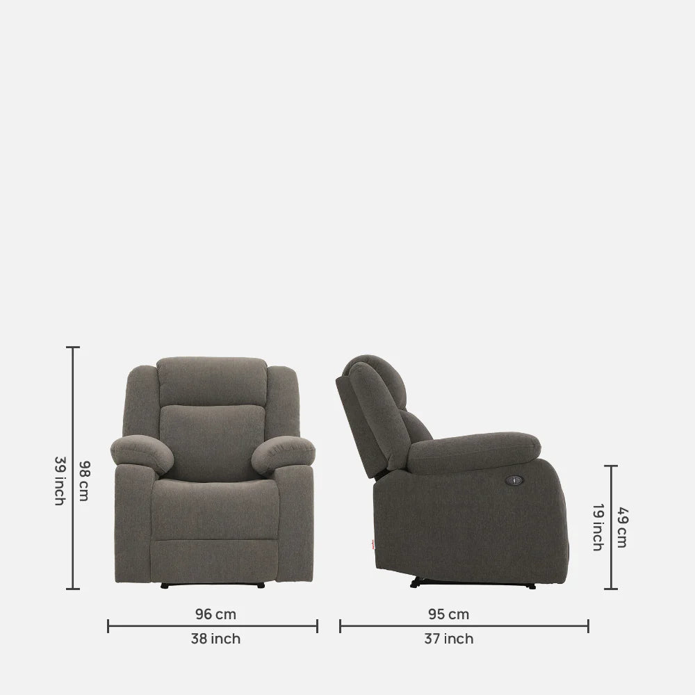 Avalon Motorized Electric Powered  Fabric Recliner |  1 seater | Grey |  Duroflex Furniture