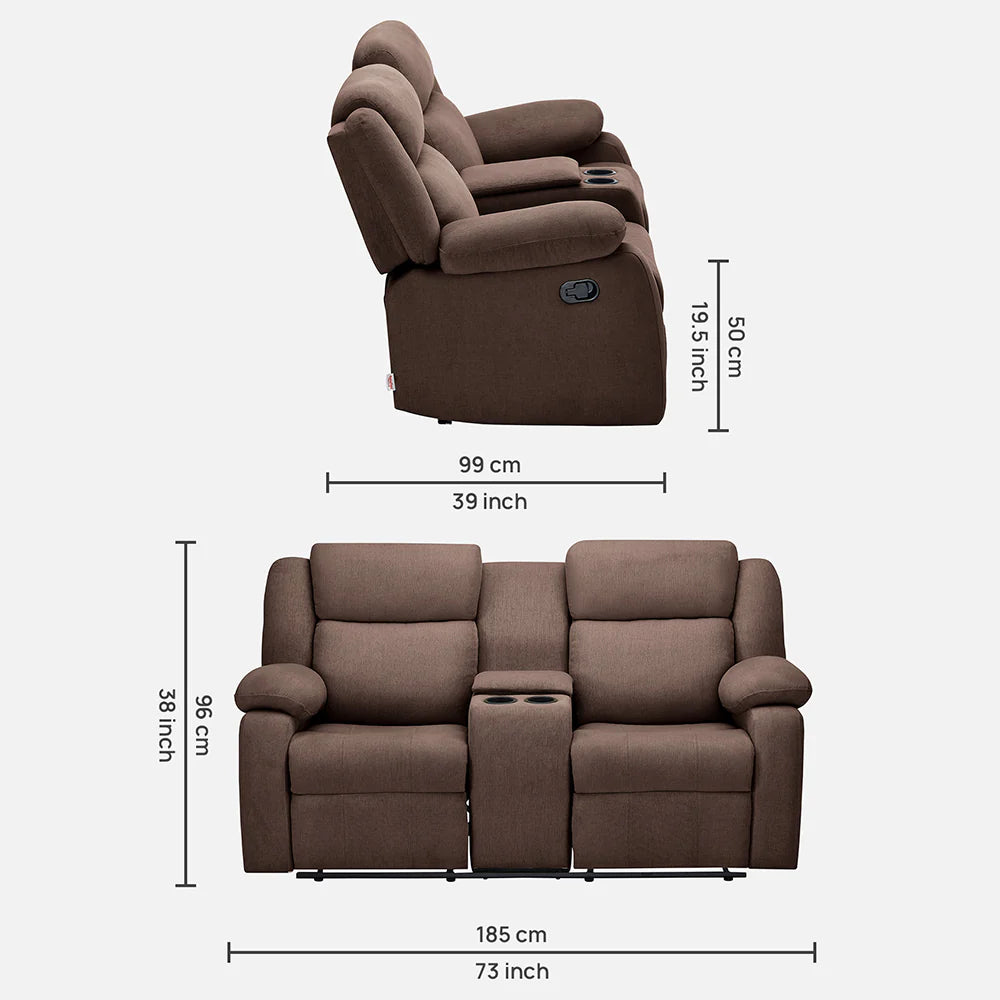 Avalon Twin Fabric Recliner |  2 seater | Dark Brown |  Duroflex Furniture