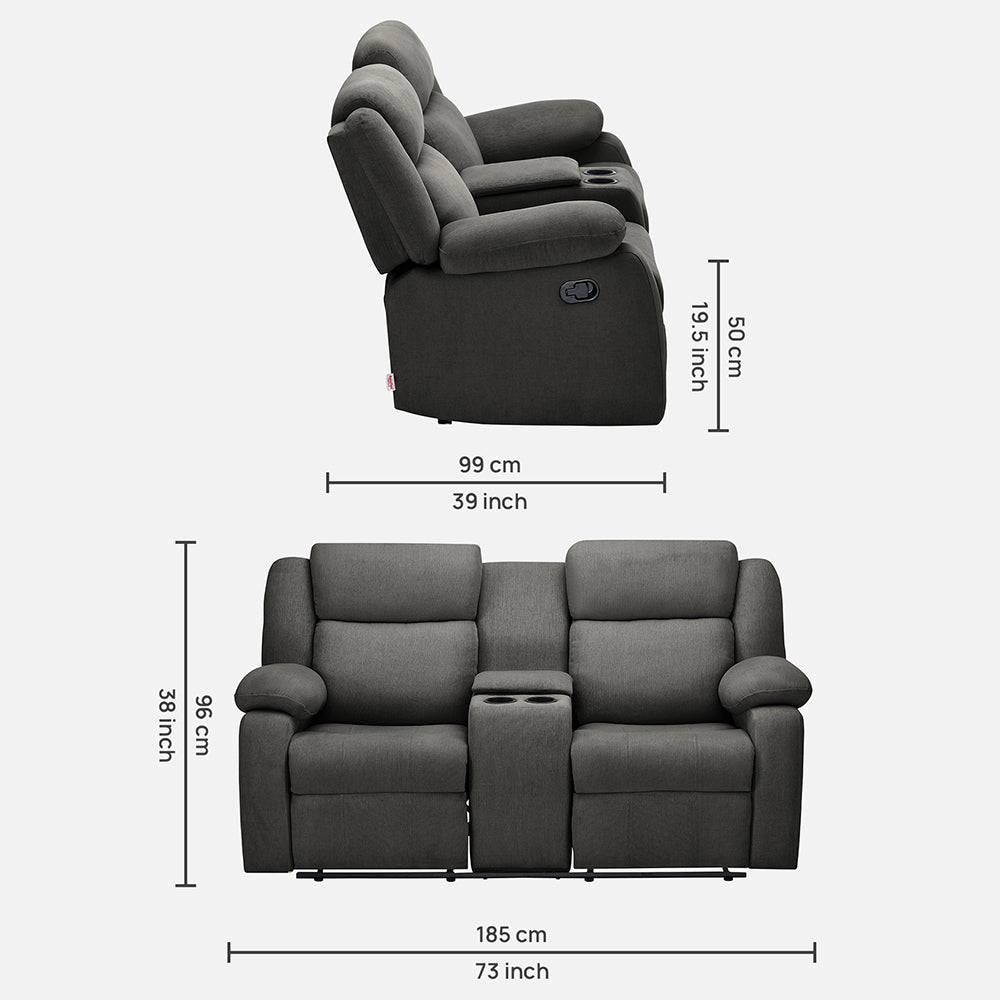 Avalon Twin Fabric Recliner |  2 seater | Grey |  Duroflex Furniture