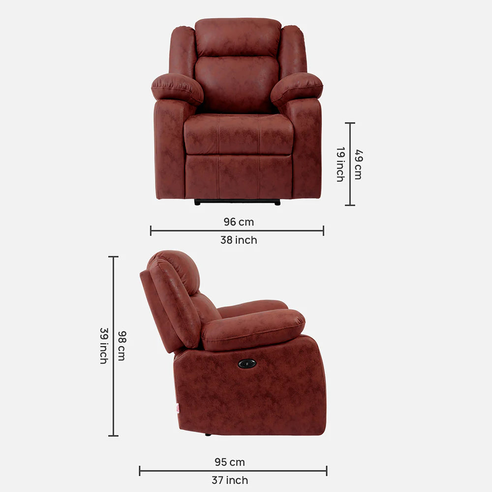 Avalon Motorized Electric Powered  Suede Recliner |  1 seater | Crimson Red |  Duroflex Furniture