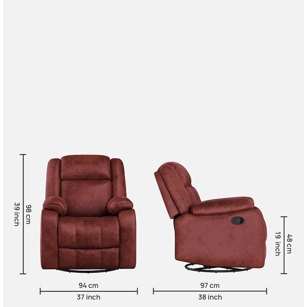 Avalon Rocking & Revolving Crimson Red Single Seater Suede Fabric Recliner