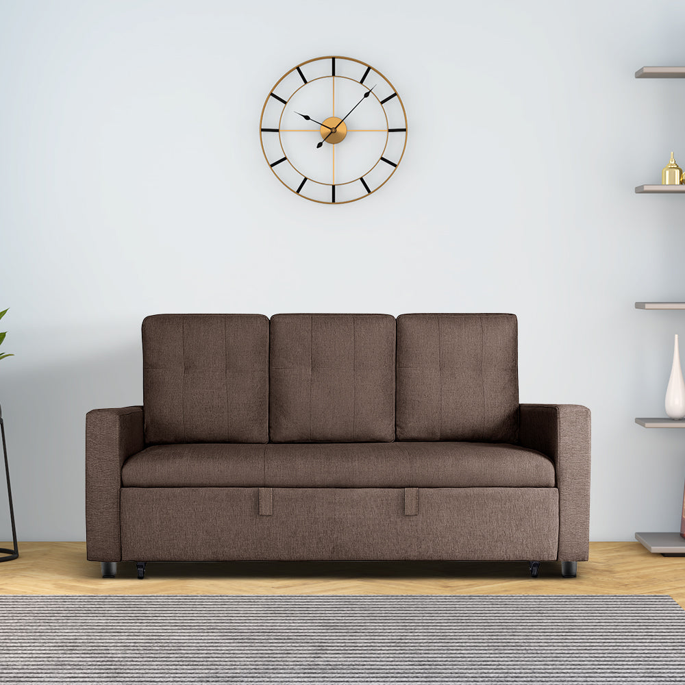 Ease Fabric Sofa cum Bed | 3 seater | Saddle Brown |  Duroflex Furniture