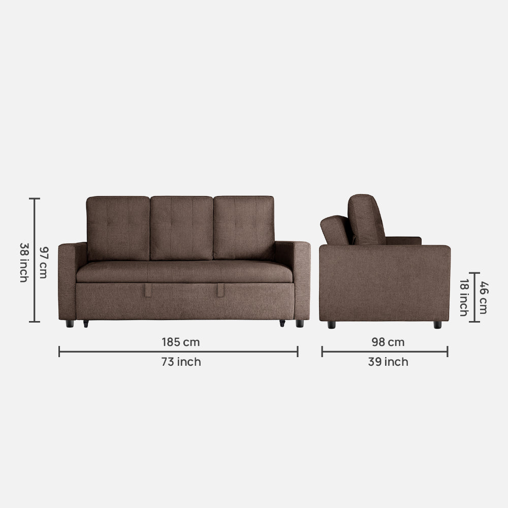Ease Fabric Sofa cum Bed | 3 seater | Saddle Brown |  Duroflex Furniture