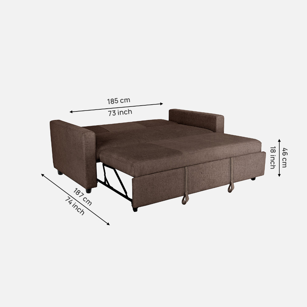 Ease Fabric Sofa cum Bed | 3 seater | Saddle Brown |  Duroflex Furniture
