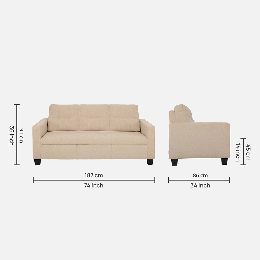Ease Fabric Sofa | 3 seater | Beige |  Duroflex Furniture