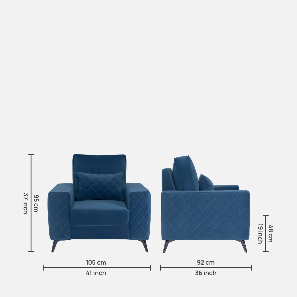 Eden Sapphire Blue Fabric 1 Seater Sofa