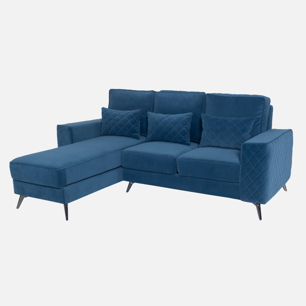 Eden Sapphire Blue Fabric 2 Seater Sofa With Lounger