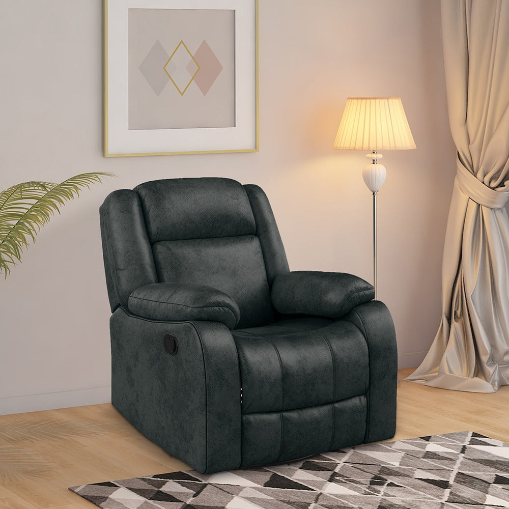 Avalon Rocking & Revolving Midnight Blue Single Seater Suede Fabric Recliner