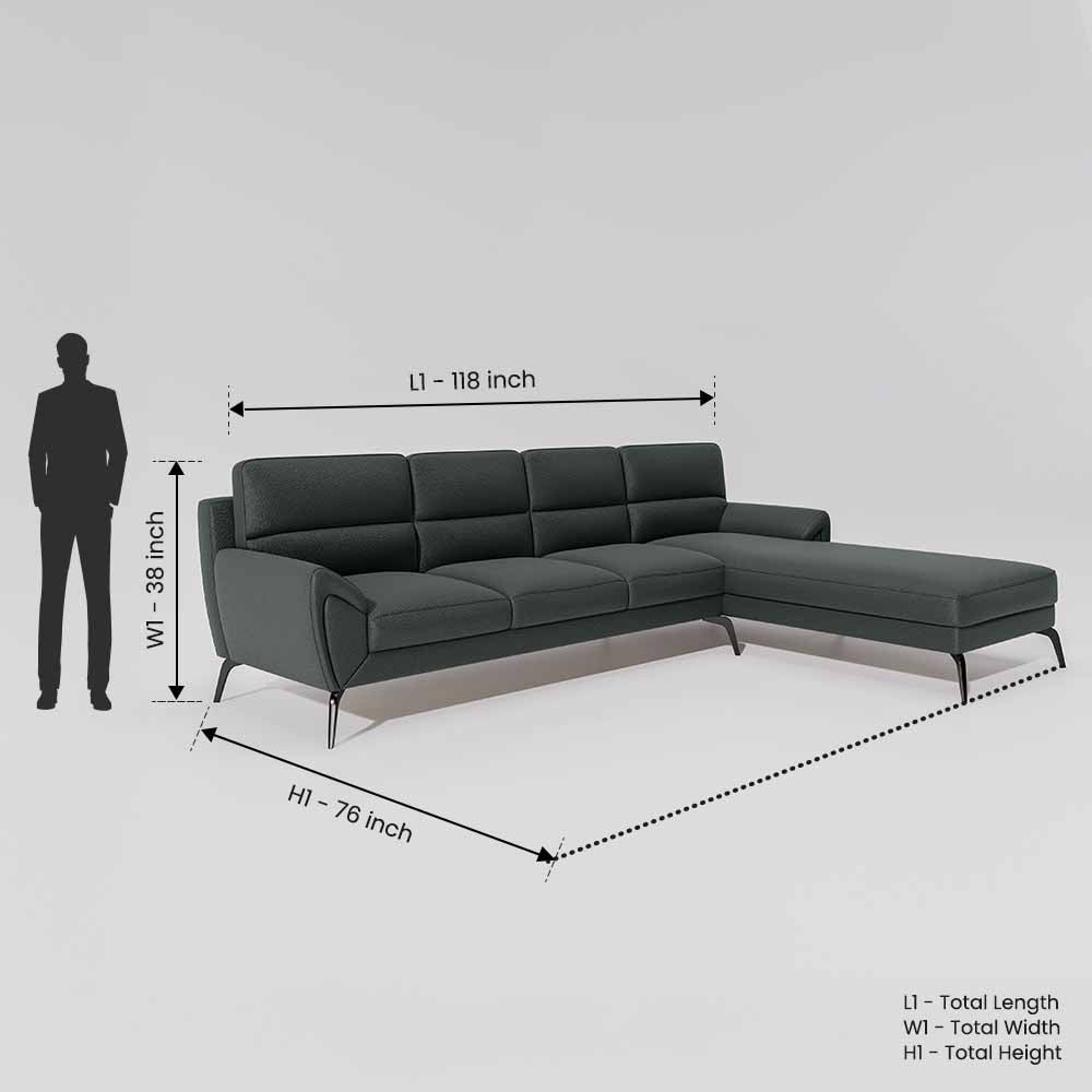 Octave 3 Seater with RH Lounger Suede Fabric - Steel Grey