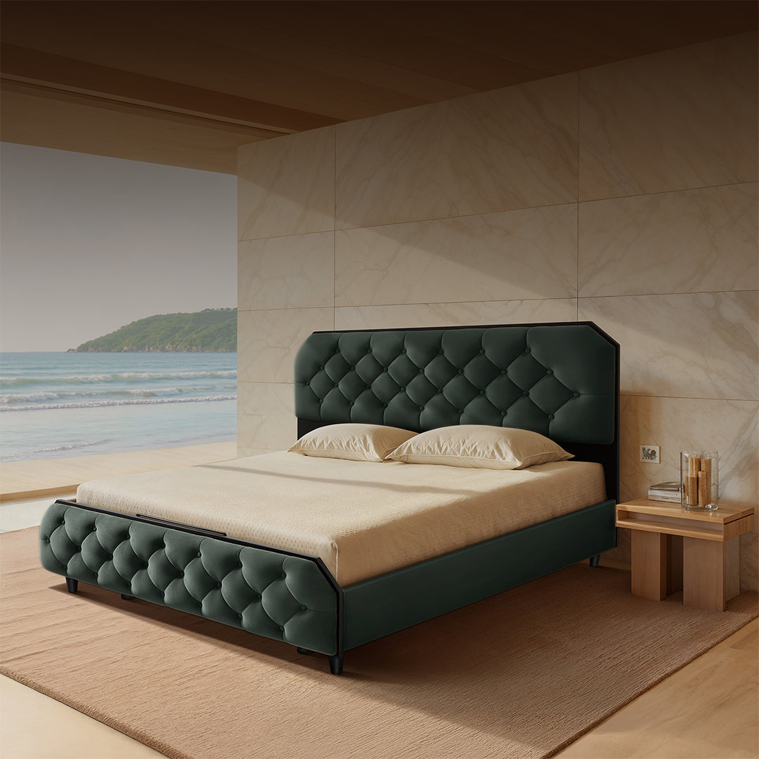 Serene Mountain View Upholstered Bed - Green