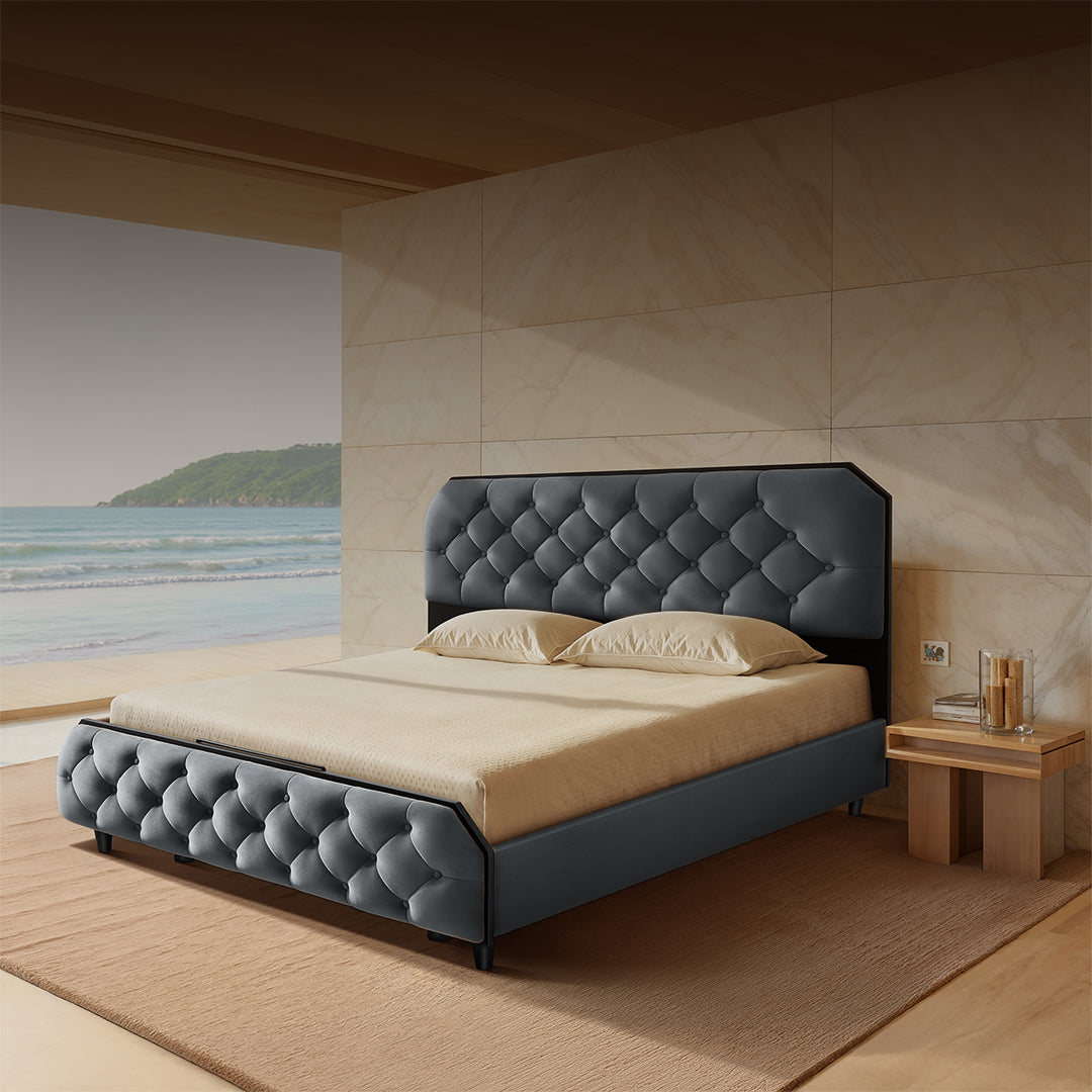 Serene Stormy Weather Upholstered Bed - Grey