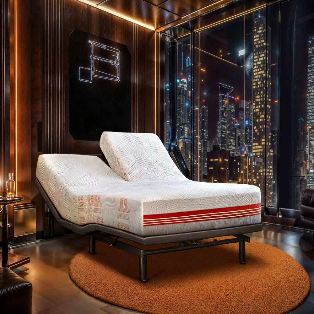 Wave Twin Adjustable Bed with Split Quboid mattress Individual Headsid