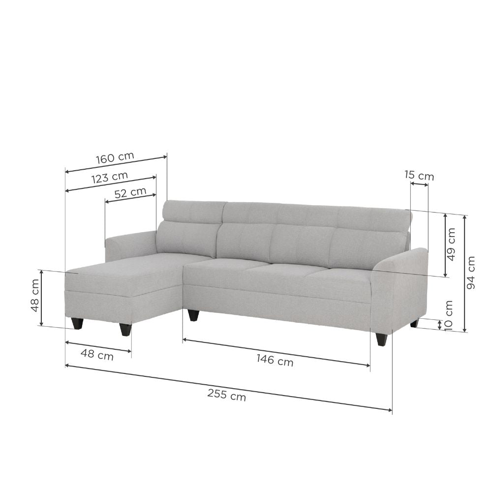 Zivo Plus Cloudy Gray Fabric Sofa Set 3 Seater Sofa with Lounger