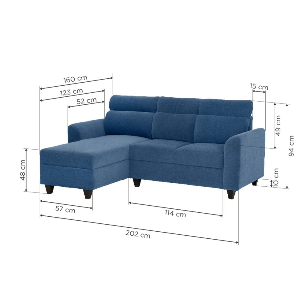 Zivo Plus Twilight Blue Fabric 2 Seater Sofa with Lounger