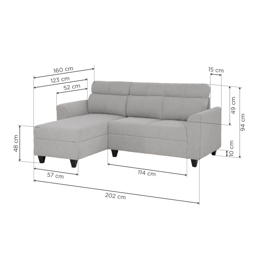 Zivo Plus Cloudy Gray Fabric 2 Seater Sofa with Lounger