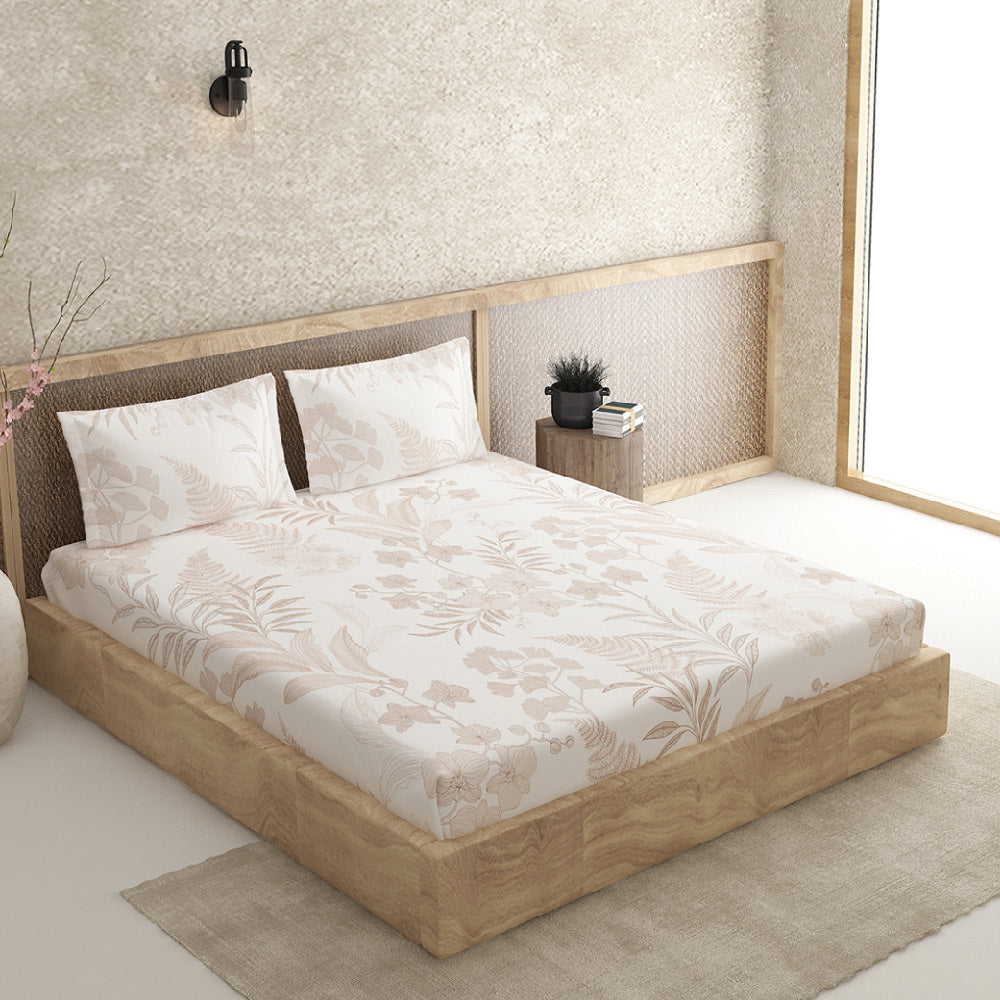 Fern Cream 100% Cotton Antibacterial Bedsheet Set