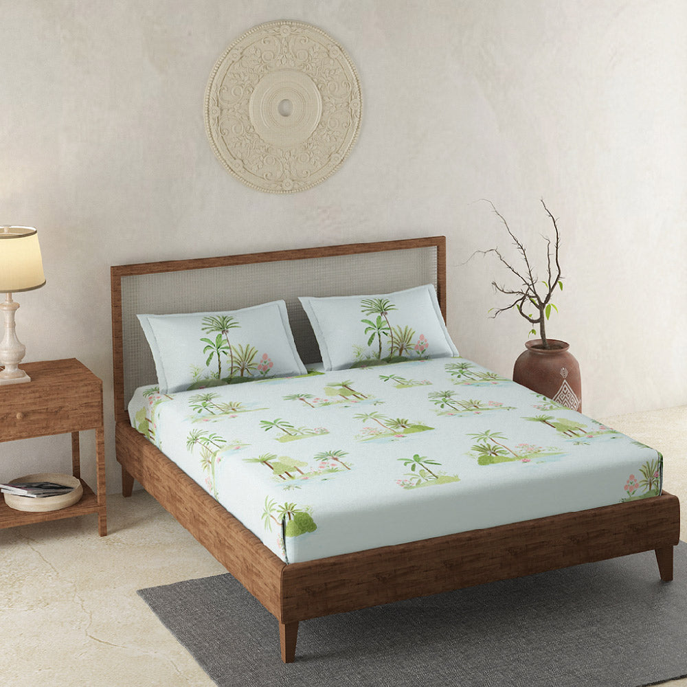 Landscape Blue 100% Cotton Antibacterial Bedsheet Set