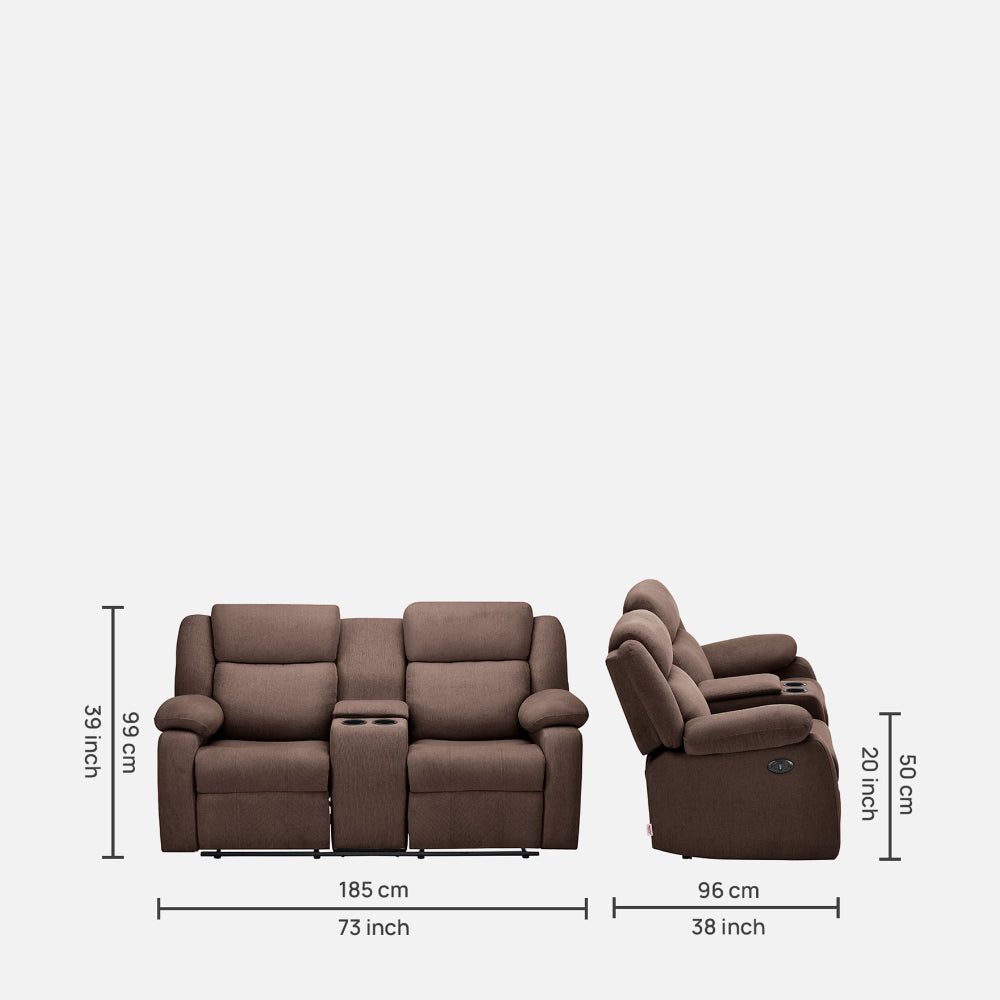 Avalon E Twin Motorized  Recliner |  2 seater | Saddle Brown |  Duroflex Furniture
