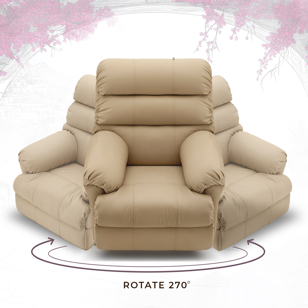 Avalon Posture pro Rocking & Rotating Single Seater Premium Leatherette Recliner, Beige, Motorized